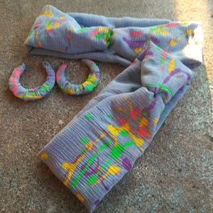 Handmade hand painted denim hoops and headband